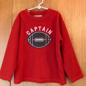 Place FOOTBALL CAPTAIN Orange size Small 6 graphic fleece pullover crew neck EUC